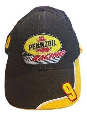 Pennzoil Racing Roush Black & Yellow Baseball Hat Cap #9 Adjustable